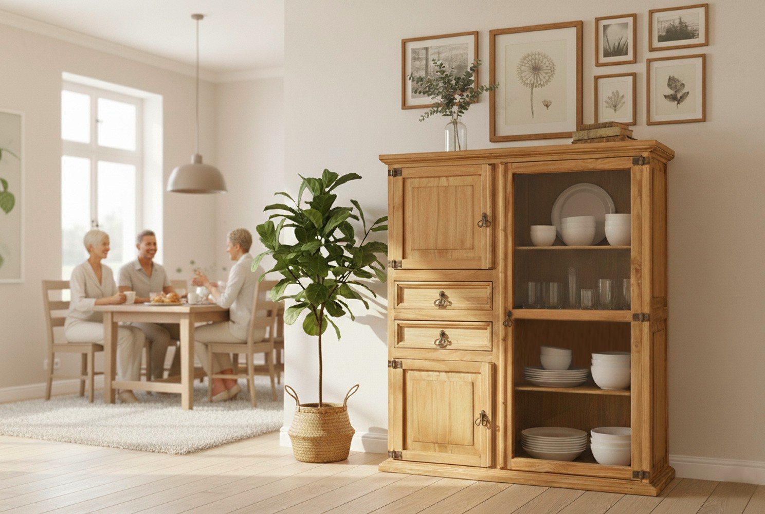Highboard Mexico Kollektion honigfarbig gewachst