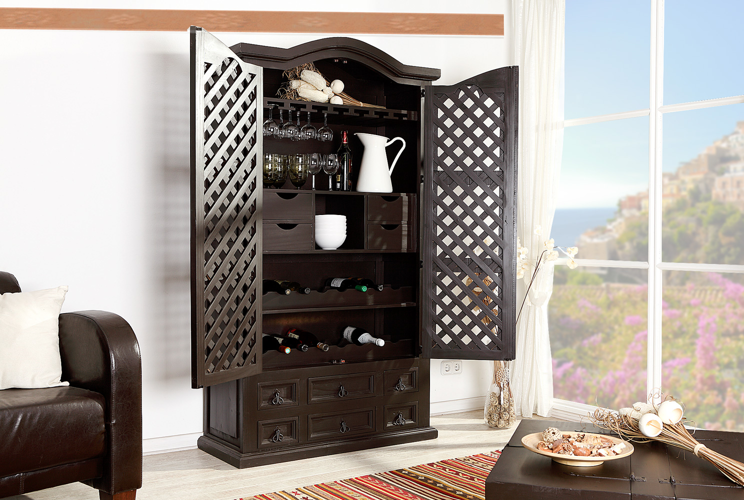 Barschrank Mexico Kolonial - schwarz-braun lackiert