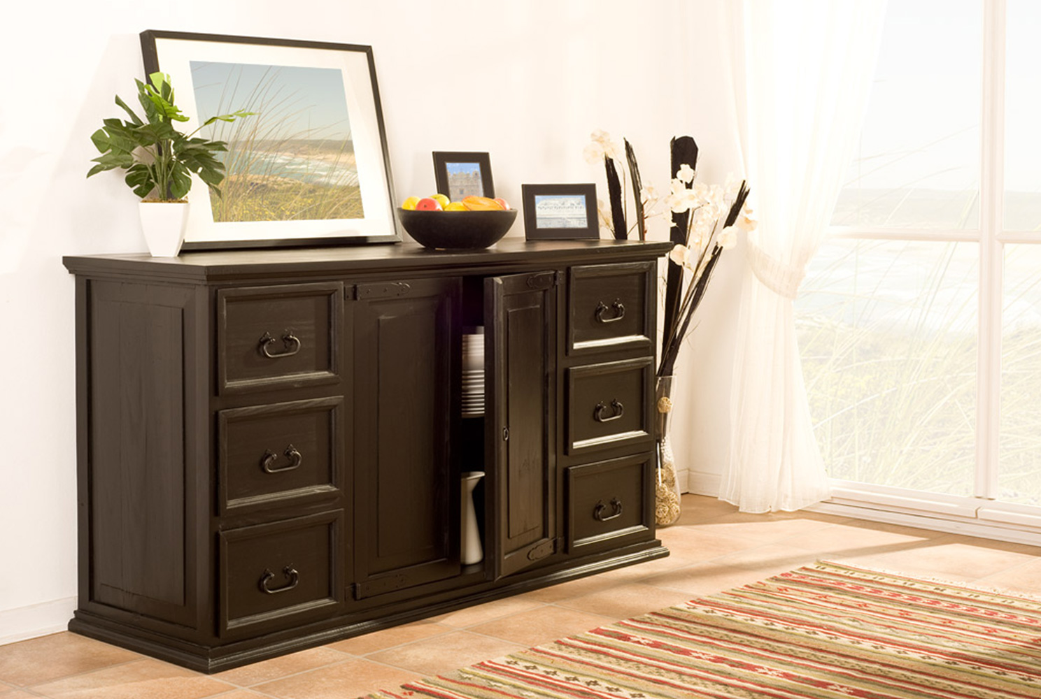 Sideboard Kolonialstil schwarz-braun lackiert