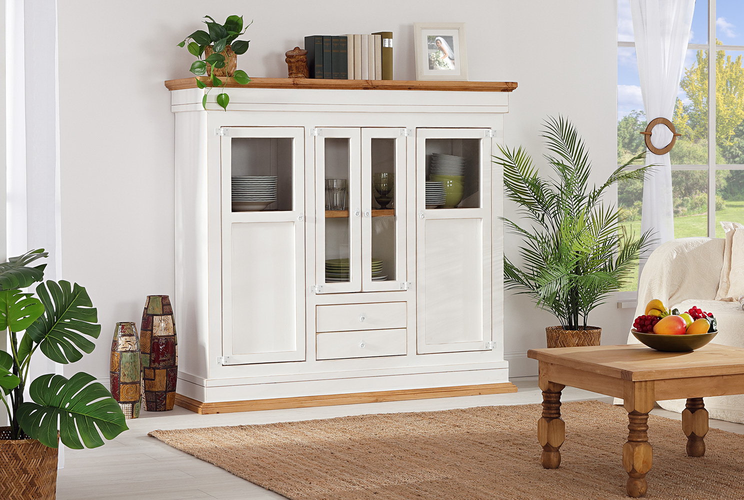Highboard Mexico Weiß Honig zweifarbig