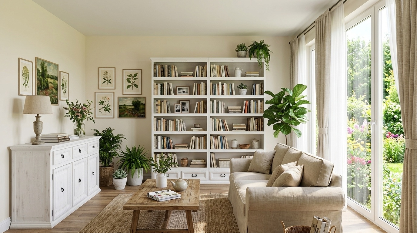 Bücherregal Landhausstil weiß antik Massivholz