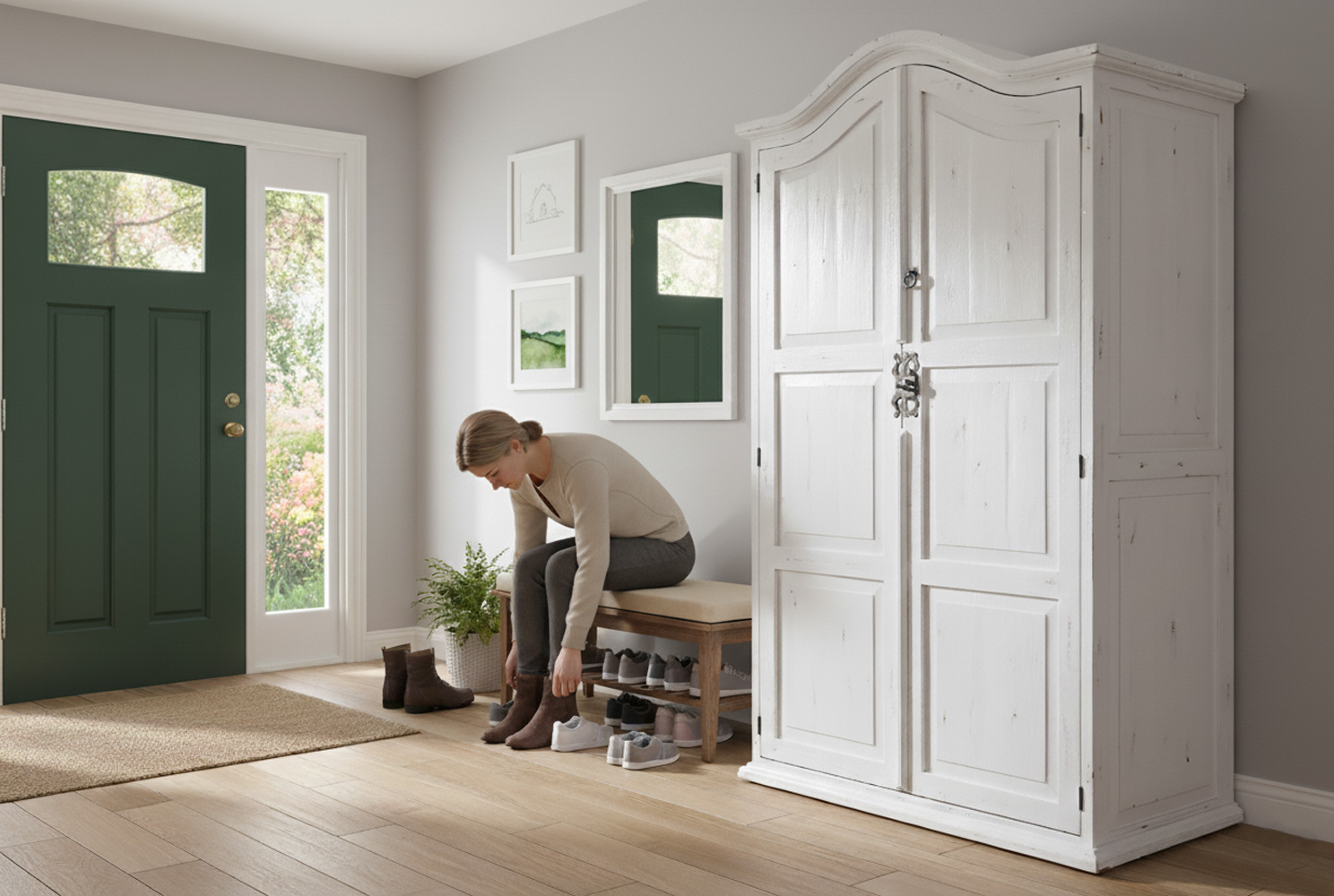 Weißer Dielenschrank Massivholz antikisiert Shabby Chic