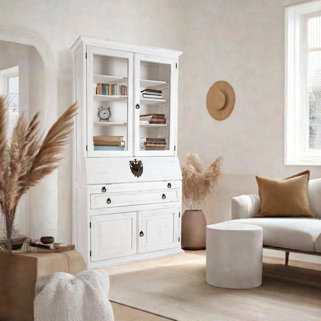 Weißer Sekretär Massivholz im Shabby Chic Stil