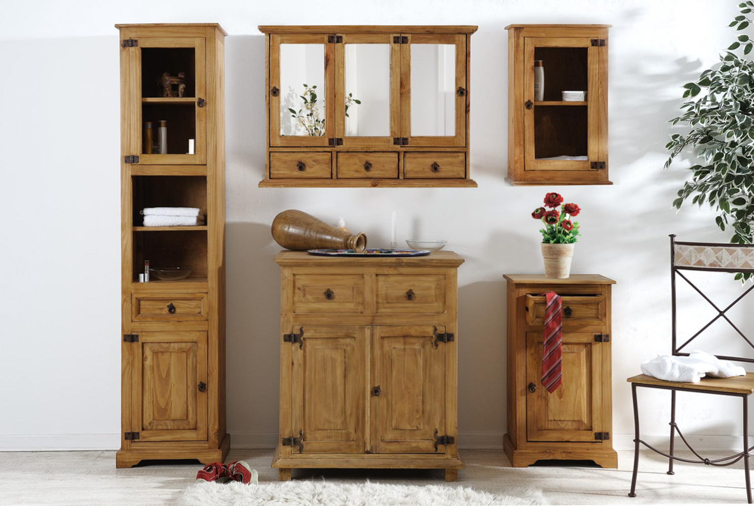 Mexico Kollektion - Badschrank klassisch honigfarbig gewachst